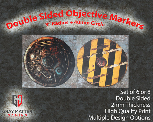 Double Sided 7.57" Neoprene Objective Markers - Hazard Stripes and Gears