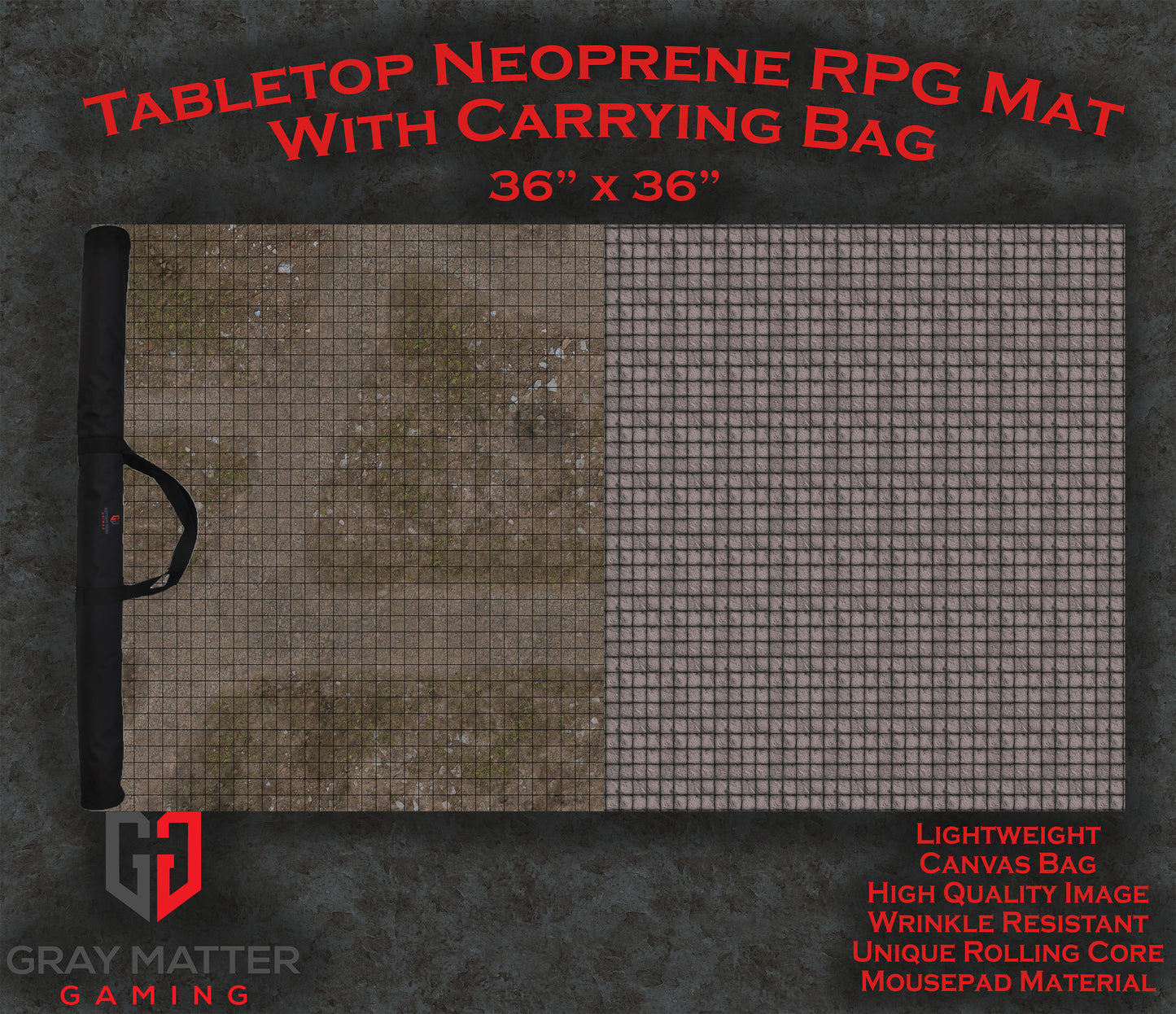 RPG Grid Mat - Abandoned Town & Dungeon Floor - Double Sided Neoprene Mat with Bag