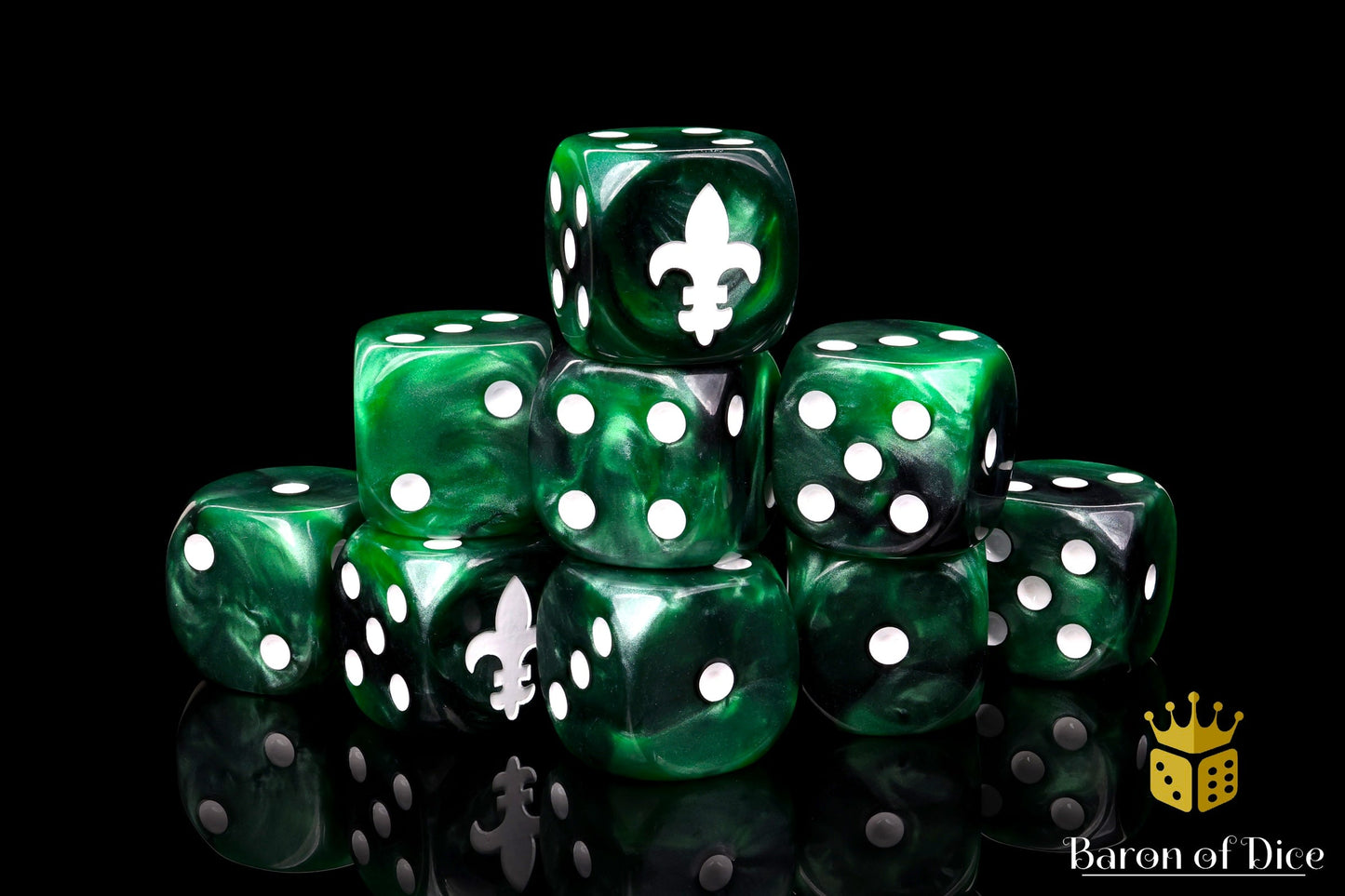 Fleur De Lis Green 16mm Dice