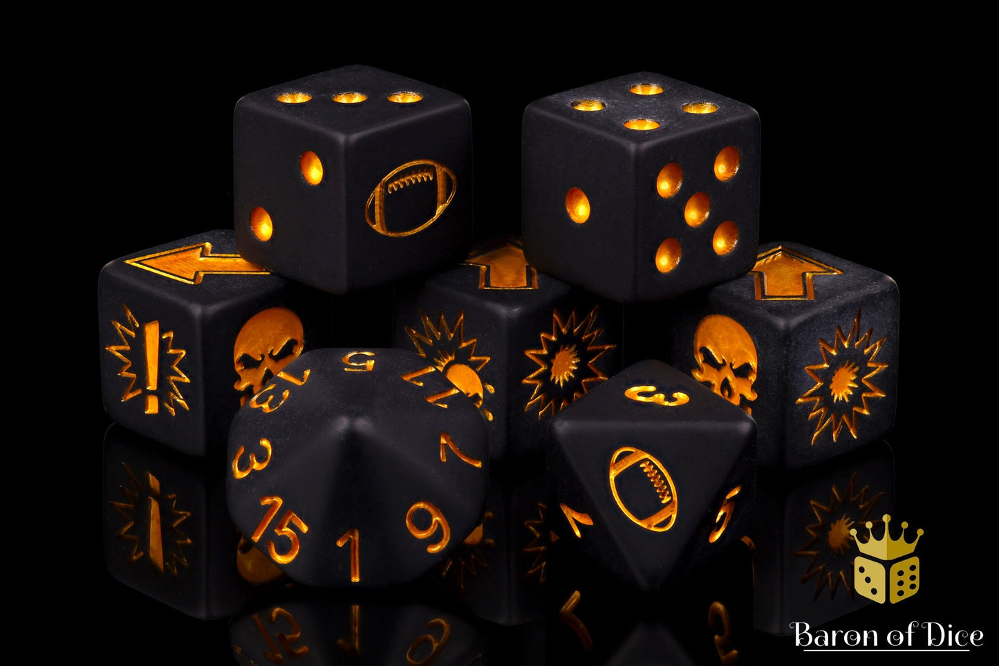 Matte Black - Bloody Football Dice (Set of 7)