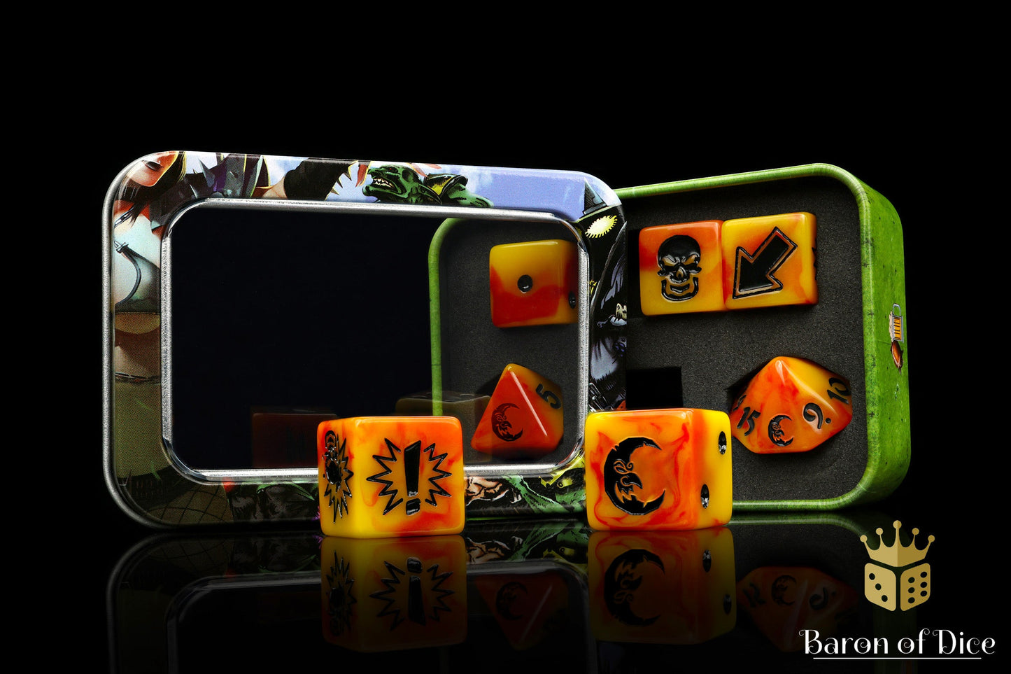 Orange Fire - Bloody Football Dice (Set of 7)