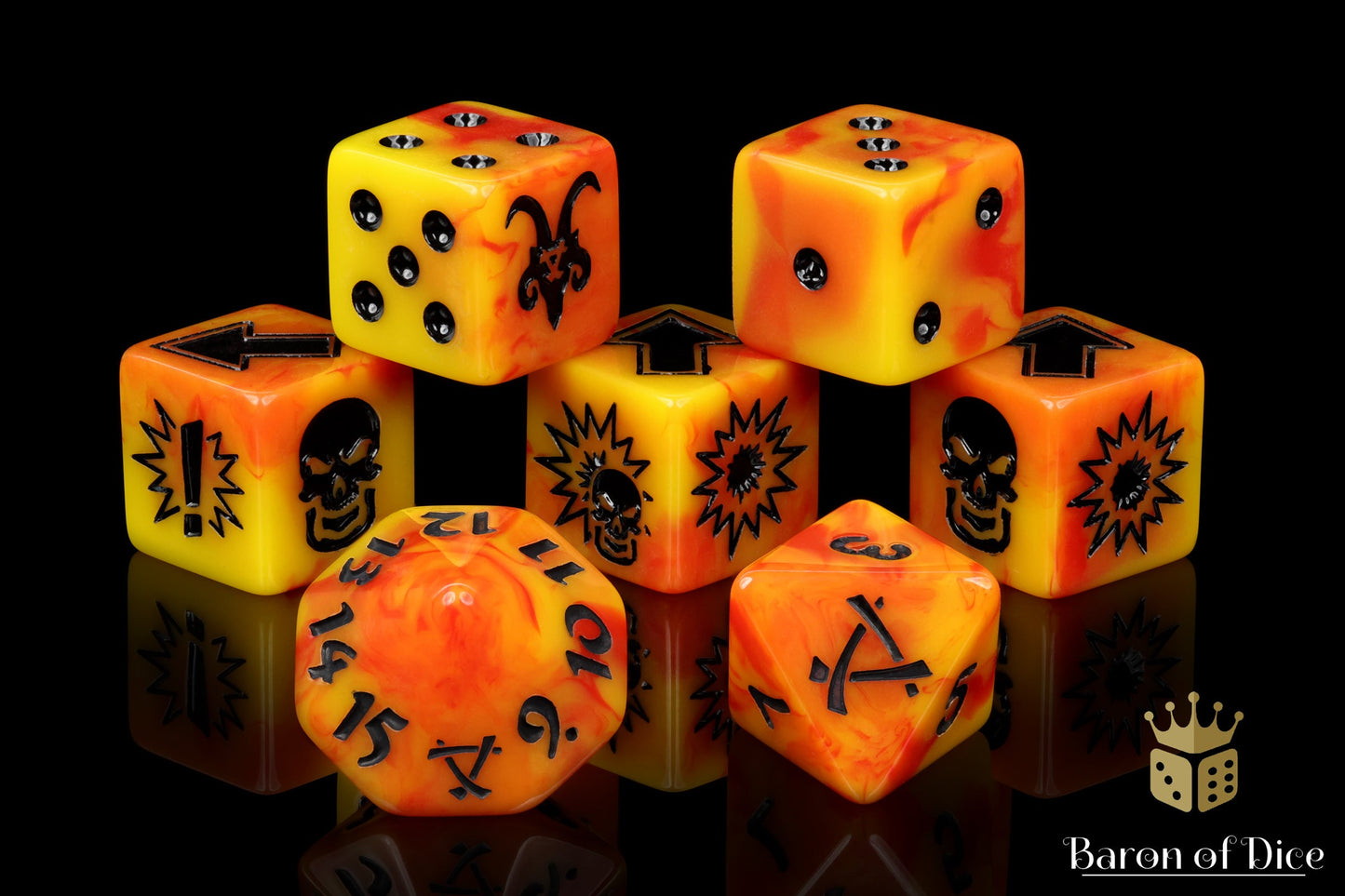 Orange Fire - Bloody Football Dice (Set of 7)