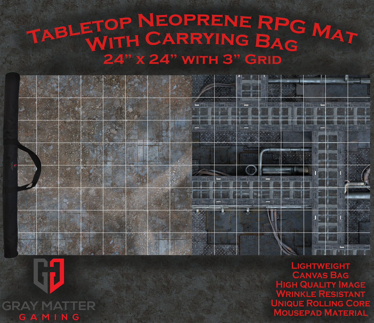 Sci-Fi Skirmish Premium - 24x24 with 3" Grid - Double Sided Neoprene Mat with Bag