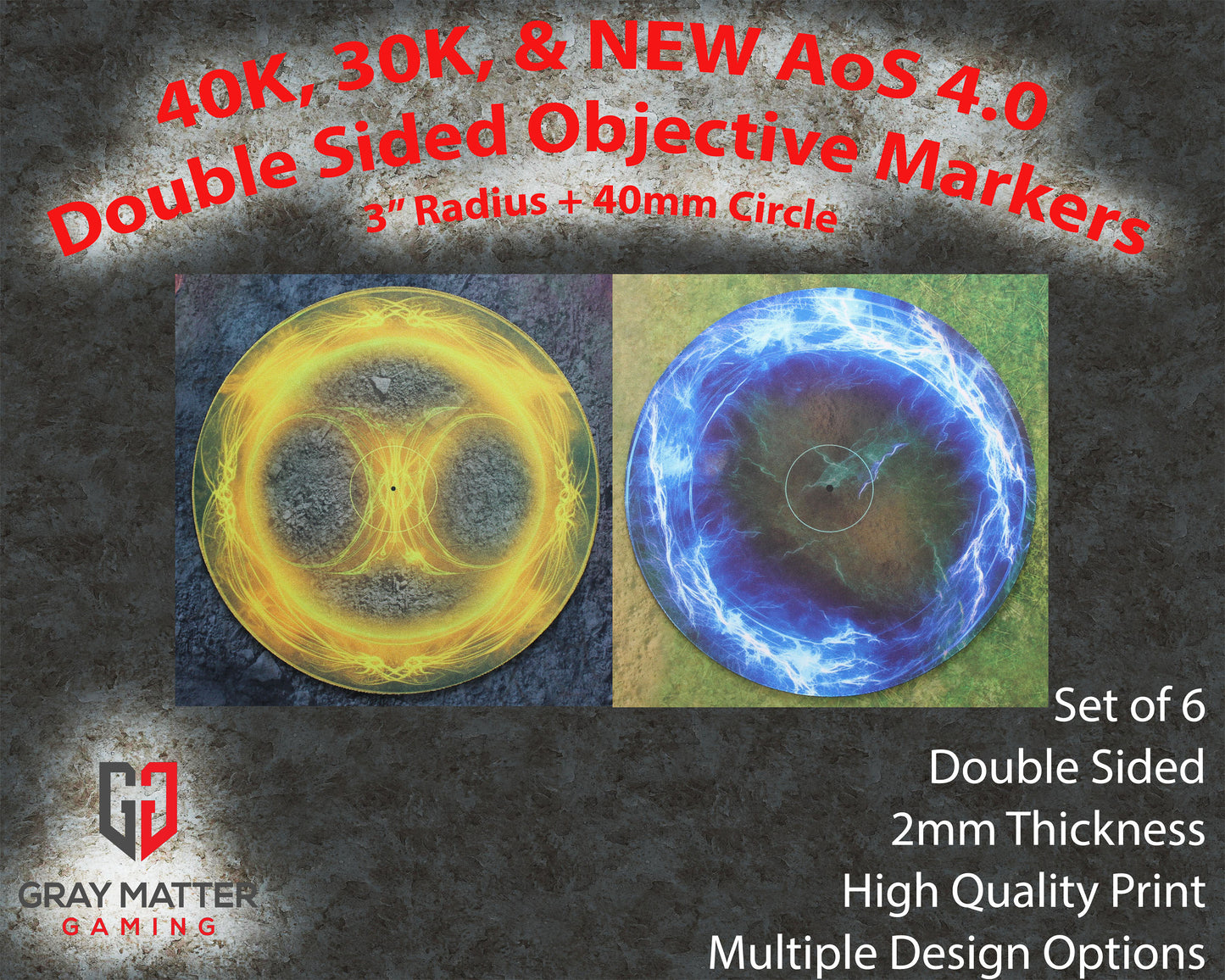 Warhammer 40k and AoS4 Neoprene Objective Markers Light and Lightnin