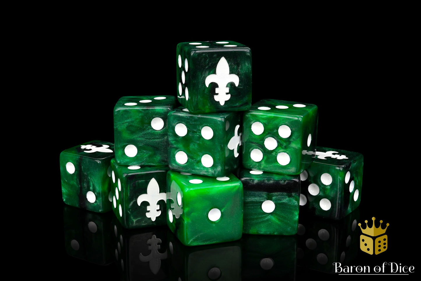 Fleur De Lis Green 16mm Dice